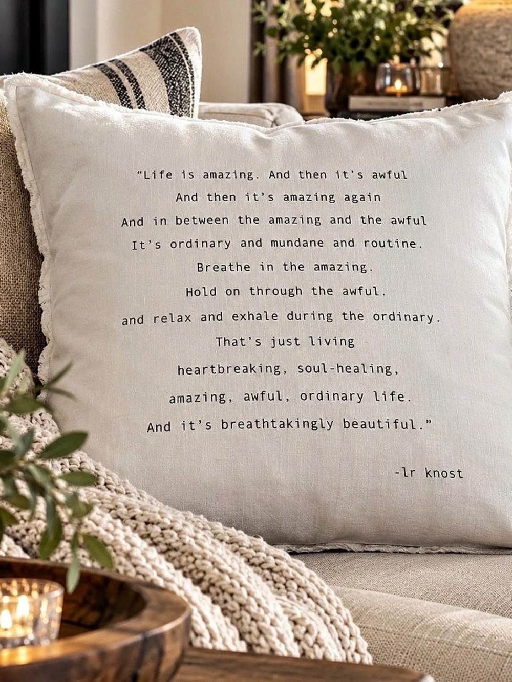 Inspirational Quote Accent Pillow cover White ! Life is beautiful!